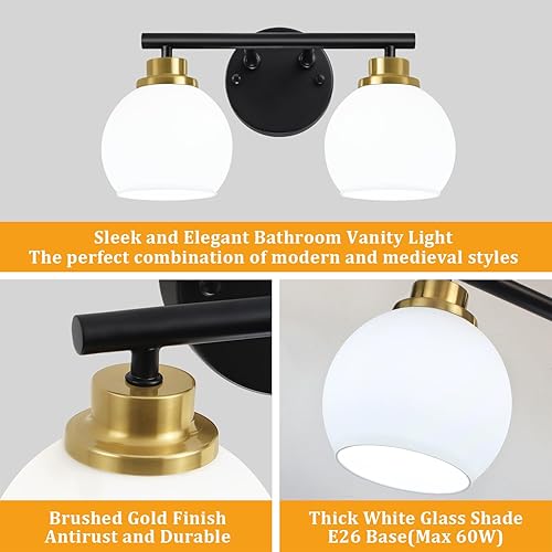 Miniatura 4 de TOULMJ Lámparas de baño de oro negro sobre el espejo, lámparas modernas de tocador de baño de mediados de siglo, accesorios de iluminación de baño