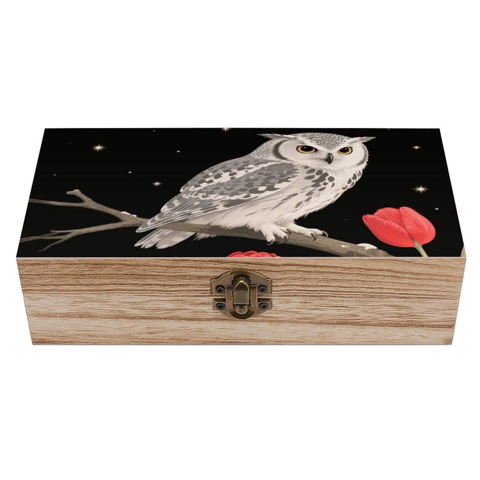 FodPand Decorative Keepsake Box Wooden Storage Boxes with Hinged Lid Handmade Owl Red Flower Wood Organizer Memory Treasure Box for Jewelry Craft Card Photo Storage Wedding Bridal Shower Gifts