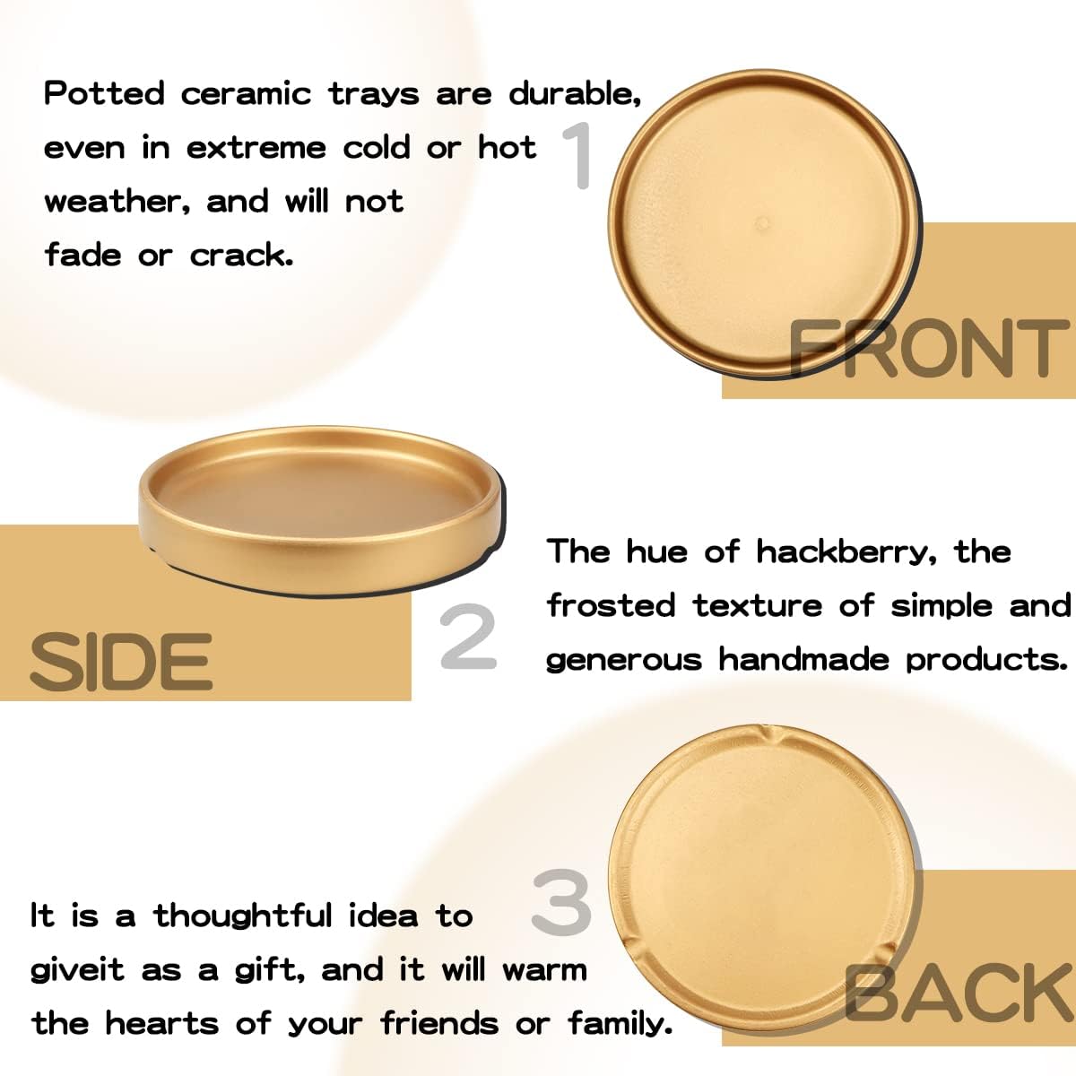 2PCS Ceramic Flower Pot Saucer-6 Inch Waterproof Drip Tray for Outdoor and Indoor Plants, Elegant Home Decoration(Gold) - Image 3