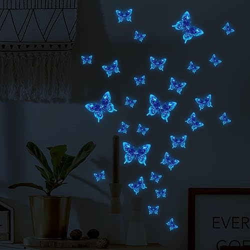 Miniatura 3 de Calcomanías de pared de mariposa que brillan en la oscuridad, calcomanías de pared de mariposa luminosas azules, calcomanías de pared para
