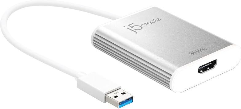 j5create USB 3.0 to 4K HDMI Display Adapter USB 3.0 Male Type-A Connector | HDMI Female Connector | 4K UHD | Resolution Up to 3840 x 2160 @ 30 Hz | Aluminum Housing JUA354