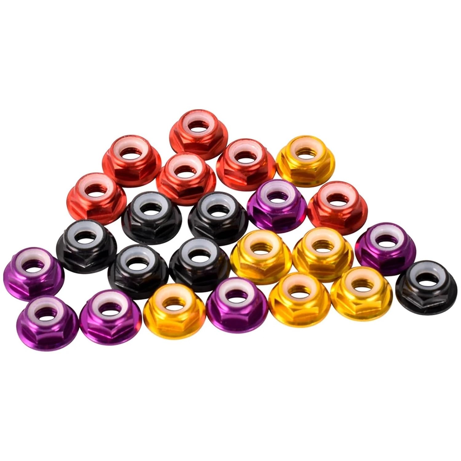 12pcs M5 Motor Screw Nuts Aluminum Alloy CW CCW Flange Nylon Insert Self-Locking Lock Nuts(Gold(6CW 6CCW))