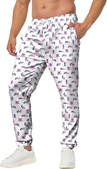 Men's 3D Printed Jogger Sweatpants with 2 Side Pockets, Moisture-Wicking Workout Pants for Running, Gym, and Casual Wear, Multiple Sizes