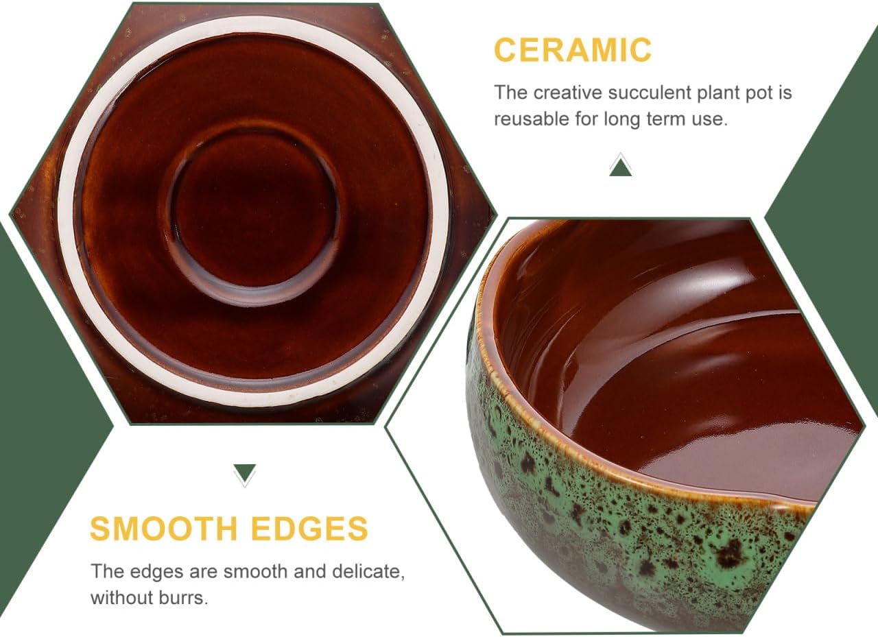 YARNOW Ceramic Lotus Bowl Planter - 6.3" Shallow Water Plant Pot for Lotus Flower, Bonsai, Succulents - Non-Hole Hydroponic Container for Indoor Zen Home Decor