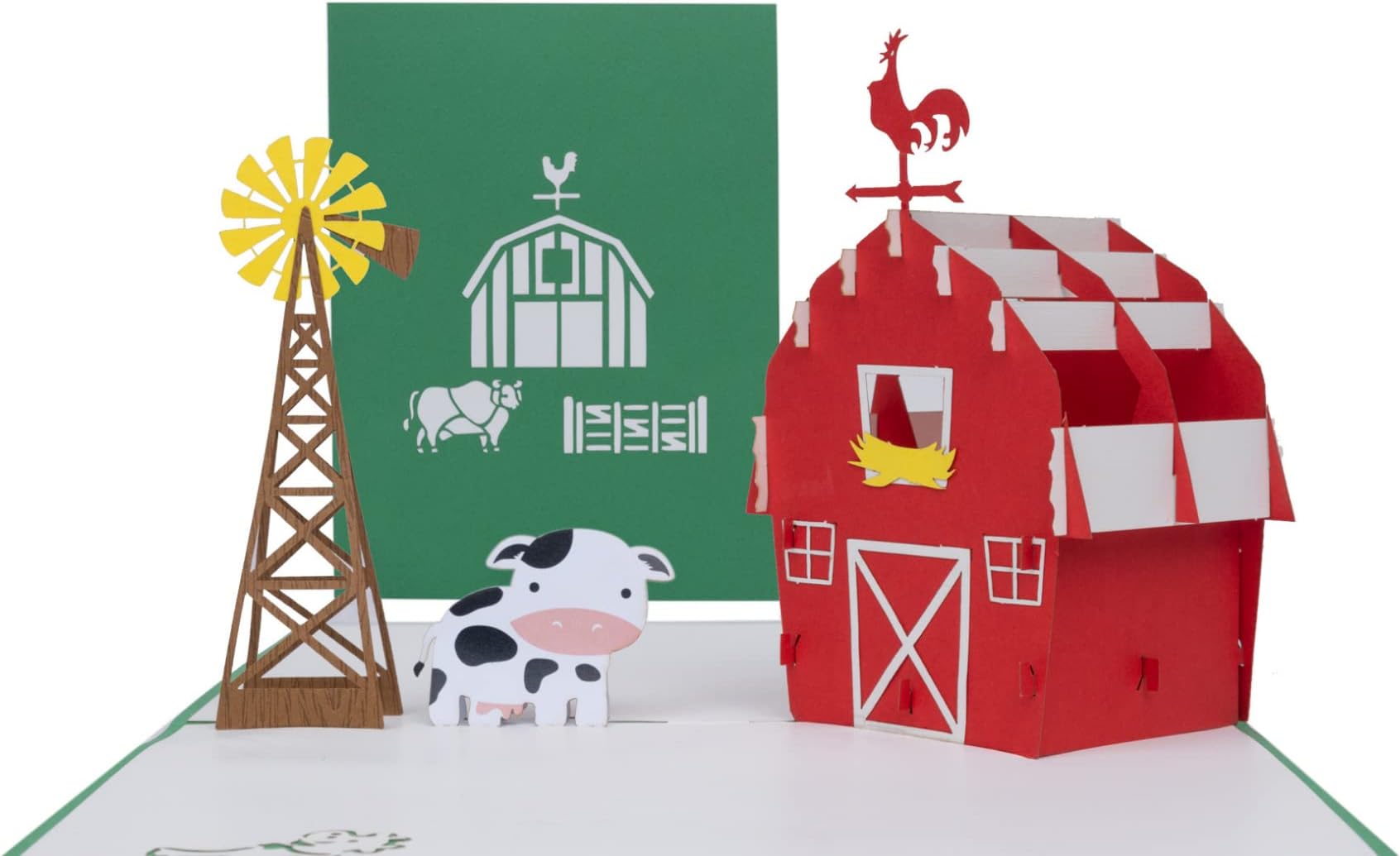 iGifts And Cards Cow Barn 3D Pop Up Greeting Card - Animals, Windmill, Farm, Cattle, Dairy, Sun, Wow, Fun, Half-Fold, Happy Birthday, Just Because, Thinking of You, Thank You, Friendship