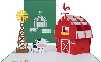 iGifts And Cards Cow Barn 3D Pop-Up Card Farm Windmill & Cattle 6" X 8" | Country Charm, Sunny Farm Display, Birthday, Just Because, Retirement, Thank You, Friendship Day, Dad, Rancher, Country Lover