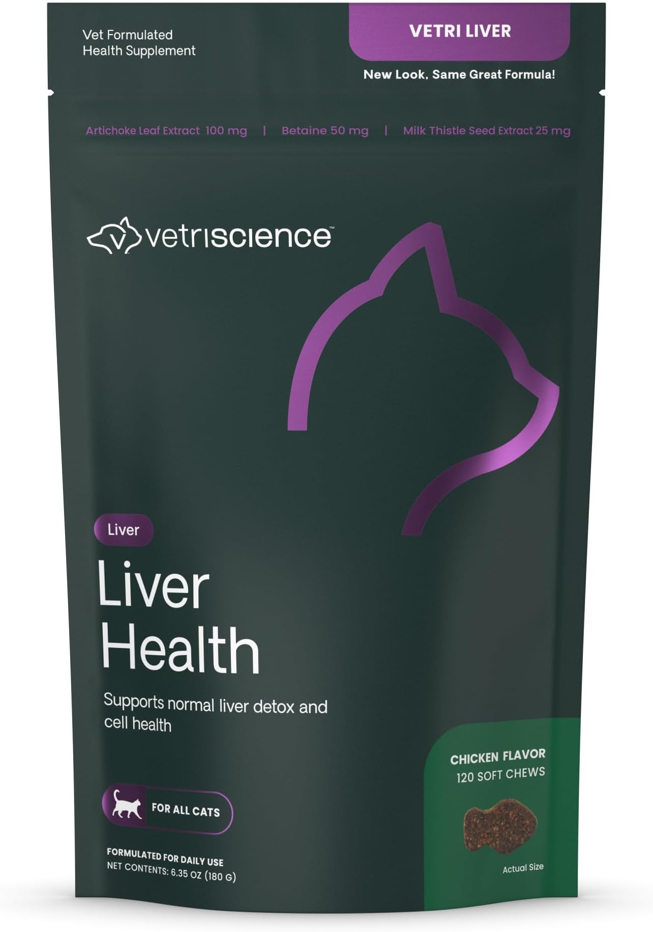 VetriScience Liver Health Chews for Cats – Daily Liver Support & Detox Supplement with Milk Thistle, Turmeric, Artichoke Leaf & Antioxidants, for Cleansing & Support, Chicken Flavor, 120 Cnt