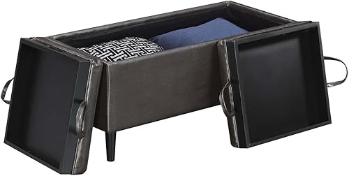 Miniatura 5 de Convenience Concepts Designs4Comfort Magnolia - Otomana de almacenamiento con bandejas reversibles, piel sintética color espresso