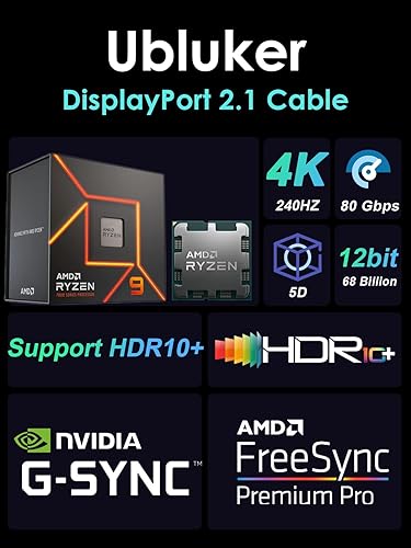 Miniatura 6 de Cable DisplayPort 2.1 de 80 Gbps de 5 pies, cable DP a DP certificado 4K 540Hz 360Hz 240Hz 165Hz 120Hz 16K 8K 240Hz Ultra alta tasa de bits UHBR20