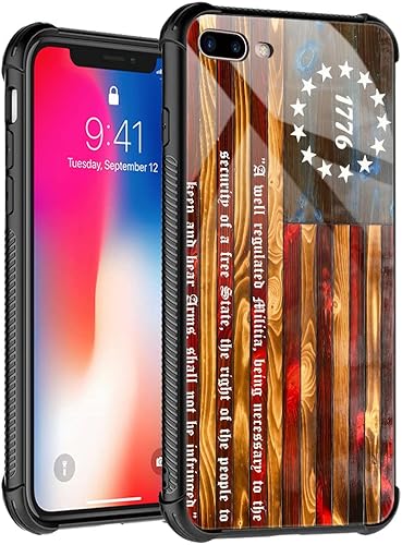 TnXee Funda compatible con iPhone 8, Betsy Ross de 13 estrellas de madera con bandera estadounidense 1776 SE 2020 para hombres y mujeres, diseño de