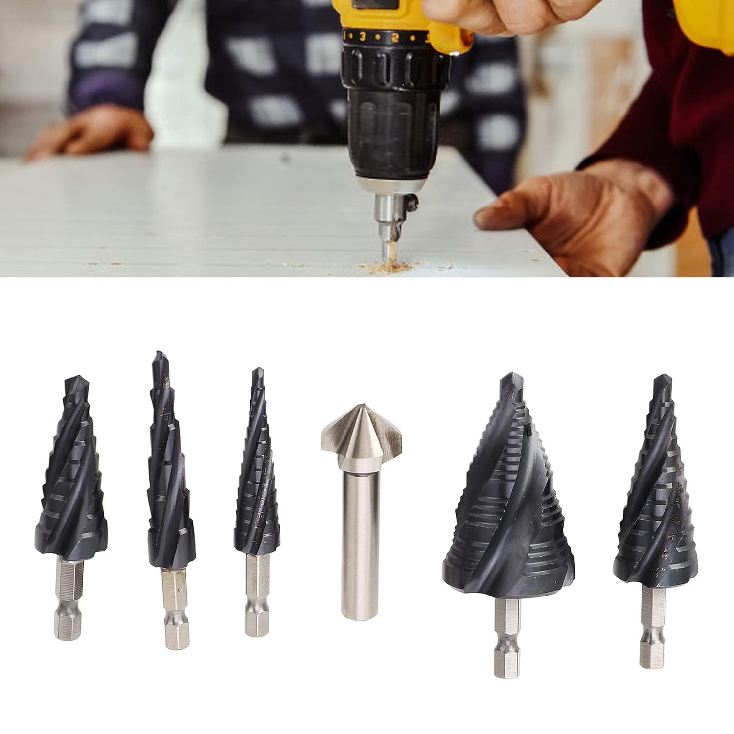 Step Drill Bits, High Speed Step Drill Bit Set 4 Flute, 1/4 Inch Shank M35 Cobalt for Stainless Steel, Multi Size Hole Stepped Up for DIY Lovers for Metal Stainless Steel