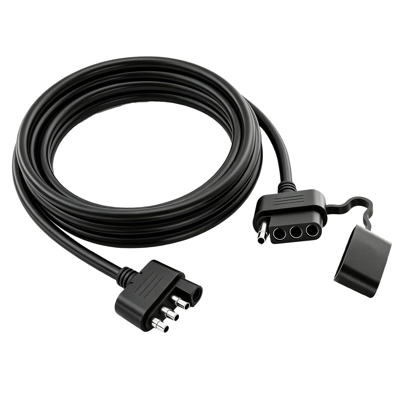 4-Core Flat Trailer Coiled Extension Cable, 4-Pin Trailer Wiring Harness Extension with Male-to-Female Connector, Suitable for LED Trailer Lights and Tailgate Light Bars
