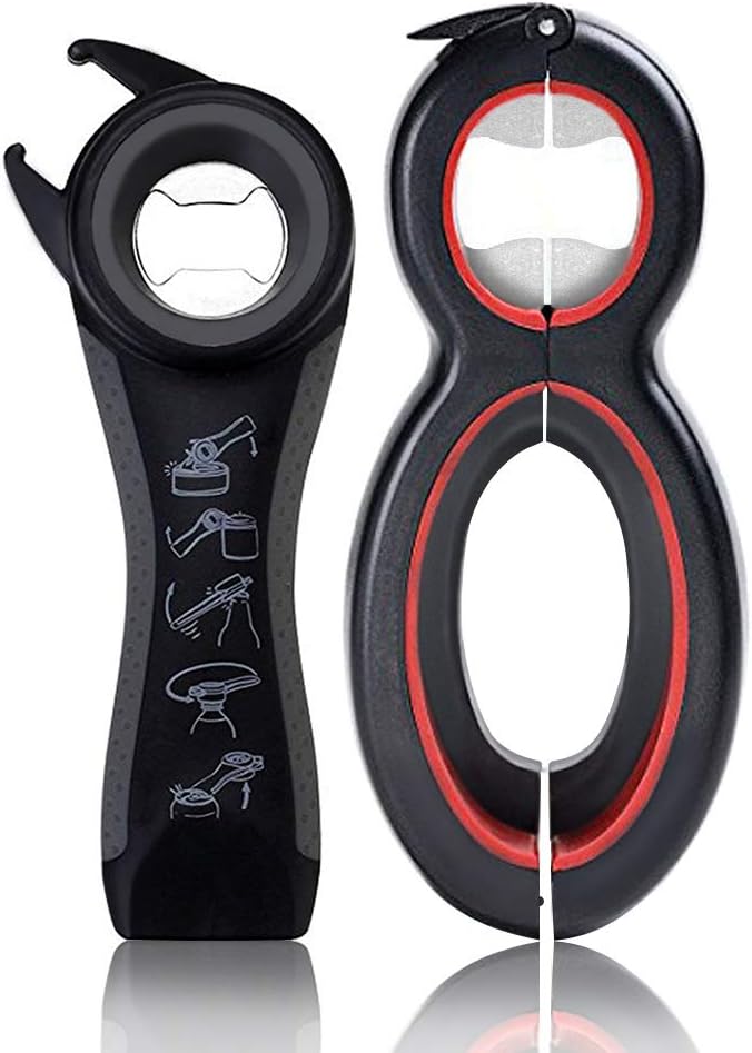 – BrightBlue Multi Bottle Opener, Multi-Function Jar Grip Opener, 5-in-1 and 6-in-1, Twist Off Lid Kitchen Tool Suitable for Seniors or Arthritic Hands (2Pcs)