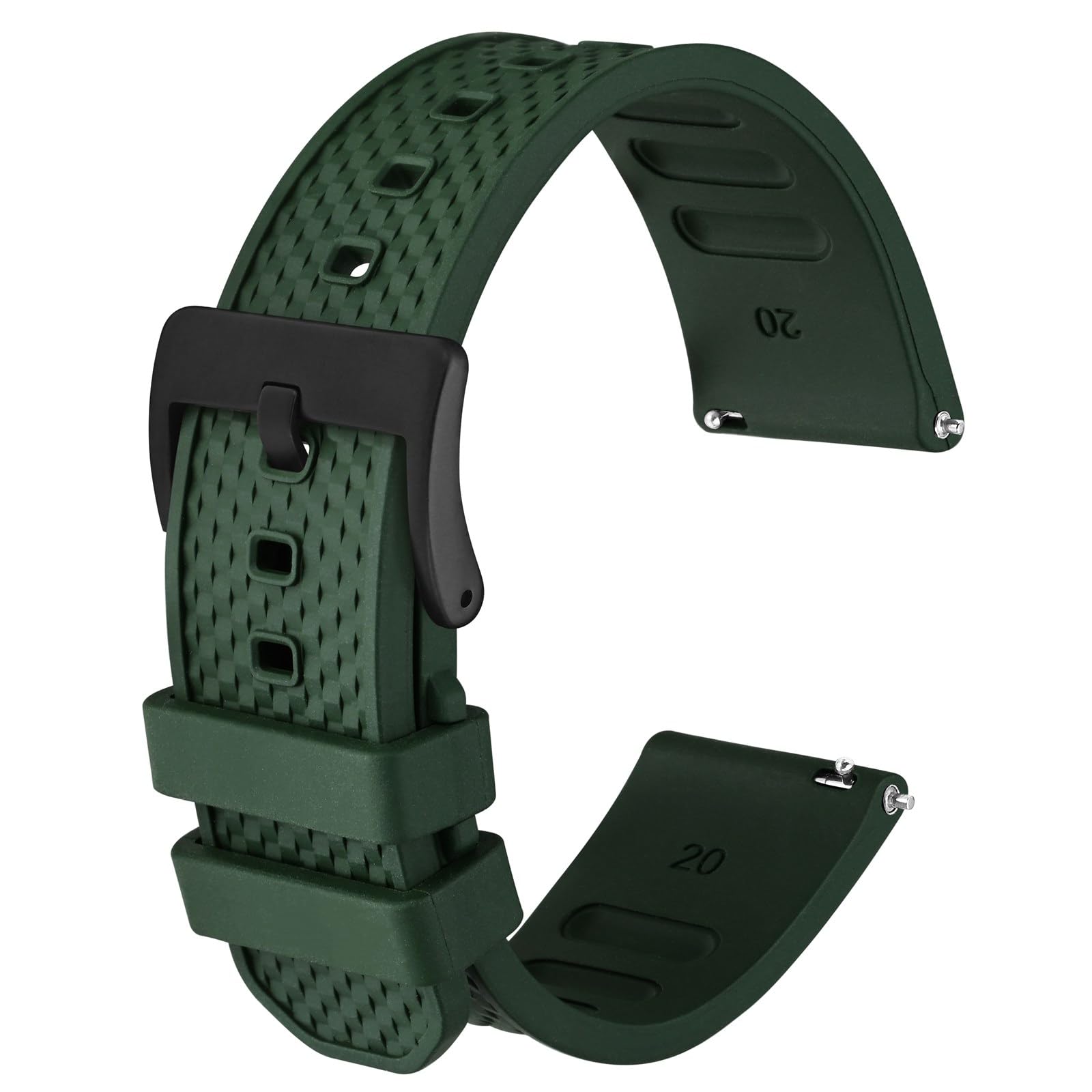 Anbeer Fluor Kautschuk Uhrenarmband, 20mm 22mm Schnellspanner, strukturiertes Rasterarmband mit matter Edelstahlschließe