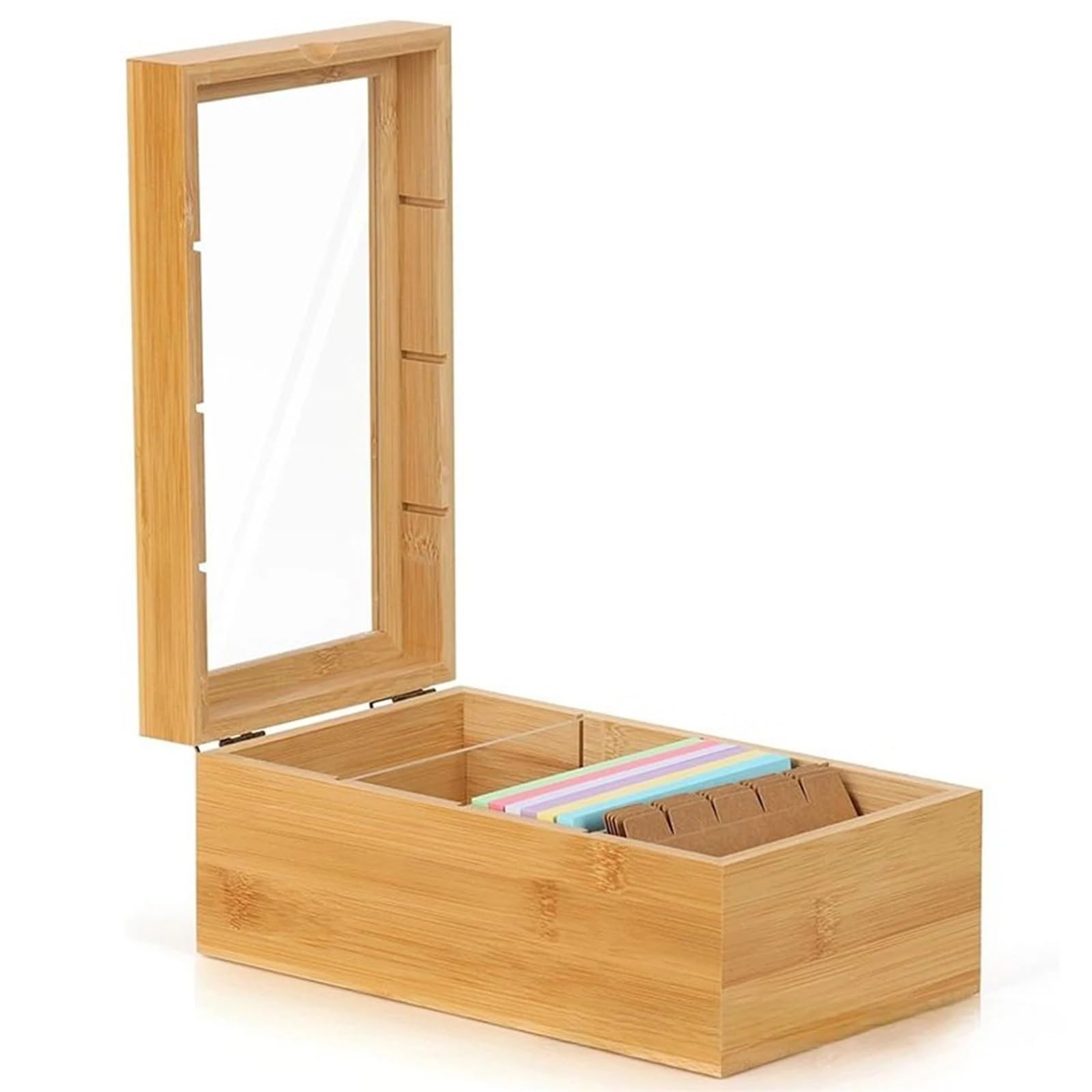 Organizador de escritorio para notas adhesivas, 2 unidades, caja organizadora de tarjetas de recetas de madera con tapa para almacenamiento de escritorio para ahorrar espacio