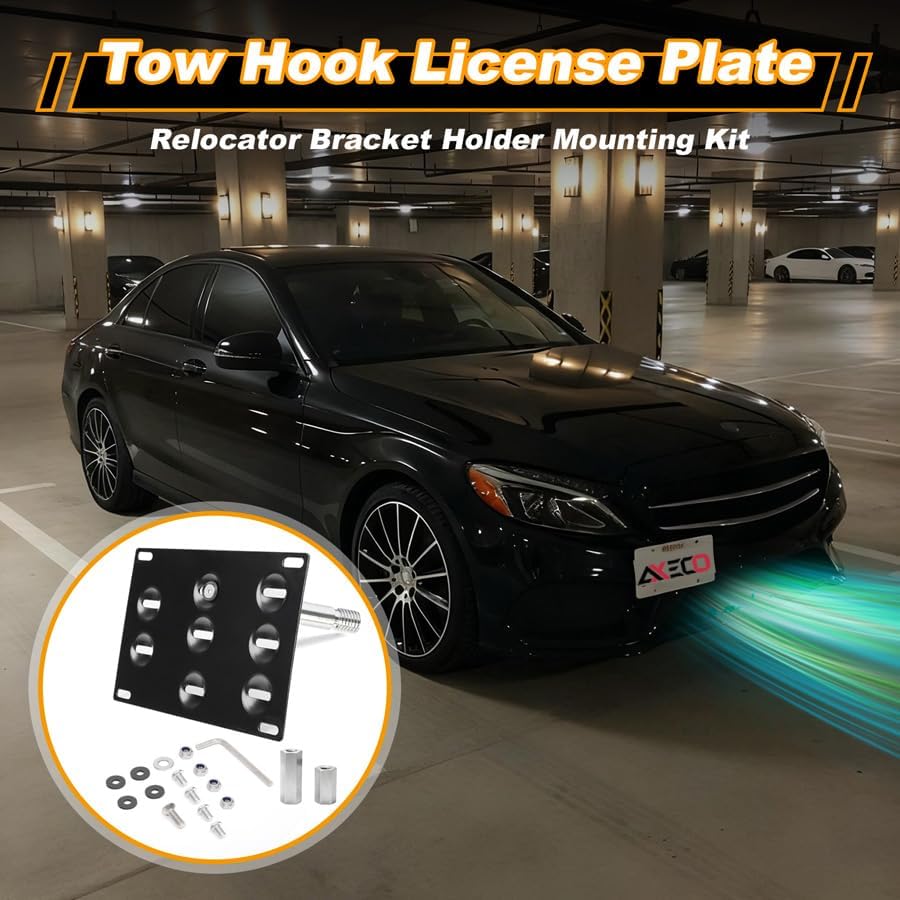 No-Drill Tow Hook License Plate Relocator for Mercedes-Benz CLA C117 W204 W205 W212 W213 X253 GLC GLK W166 GLE ML R231 No Blocking Sensor