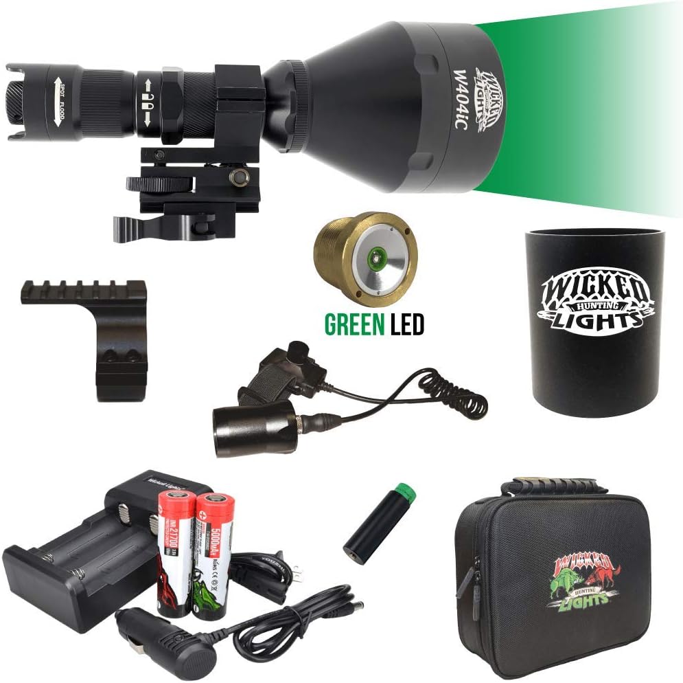 Wicked Lights W404iC Long Range Green Night Hunting Light Kit for Coyote, Fox, Bobcat, Hogs, and Predators W2076