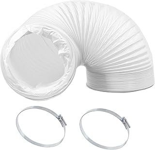 SPARES2GO Manguera de ventilación flexible de PVC para aire acondicionado, Accesorios Aire Acondicionado, Universal (15,2 x 3 m, color blanco) + 2 clips de acero con tornillo
