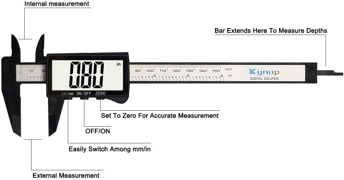 Kynup Micrometer Caliper, Digital Caliper Measuring Tool With Large LCD Screen, Auto Tools for Mechanics,Jewelers,Woodworkers, Inch and Millimeter Conversion