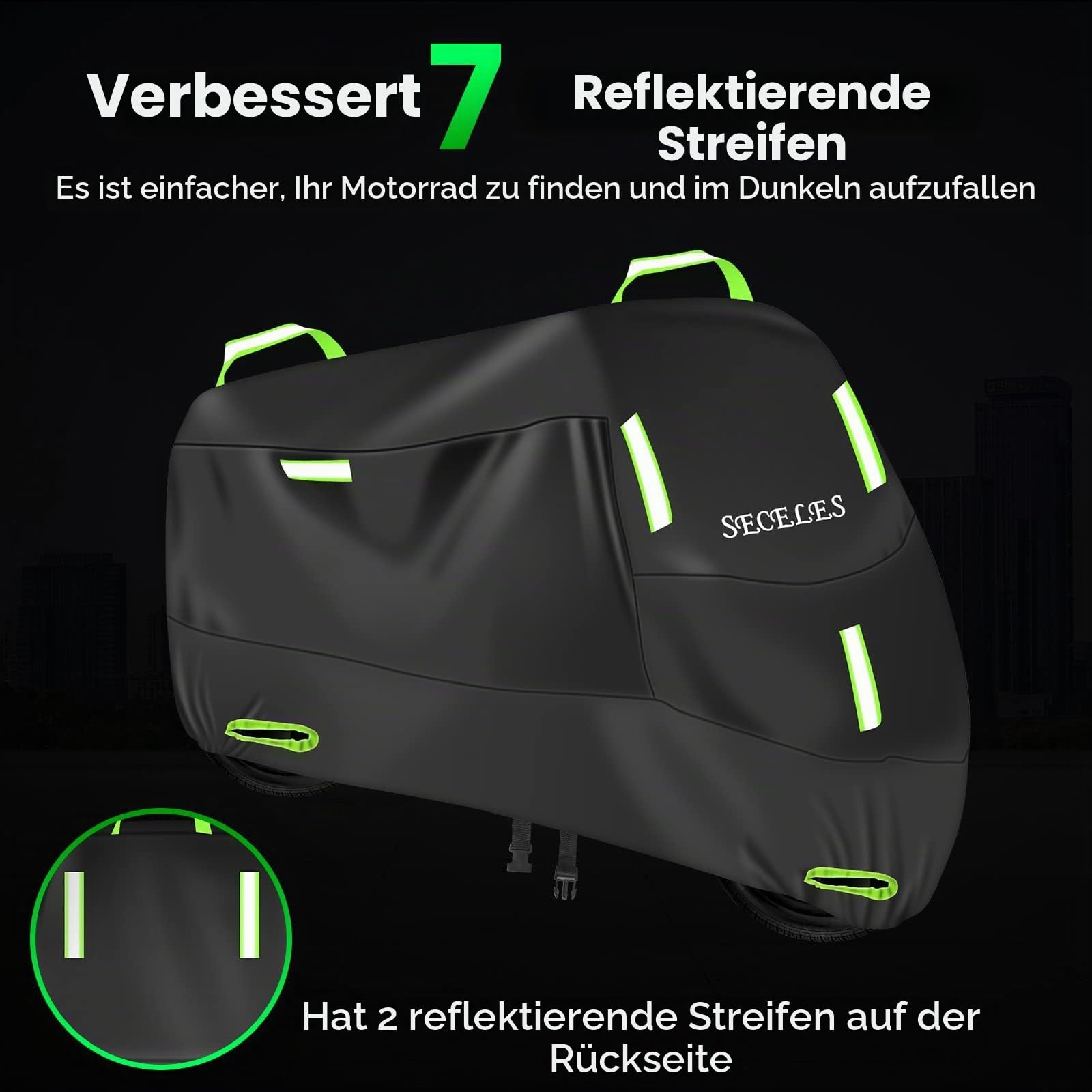 Motorrad Abdeckplane 300D Oxford 4XL 295x95x140cm | Mit Griff und Reflexstreifen, Wasserfest, staubfest, windfest & schneefest, Geeignet für Innen- und Außenbereich