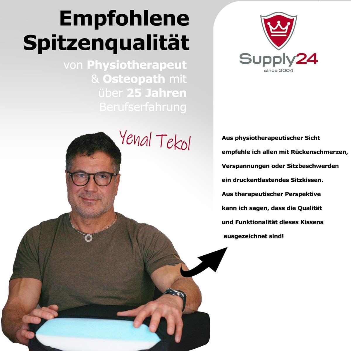 Supply24 Gel/Gelschaum Sitzkissen Schwarz - Verstellbarer Härtegrad 40x40x8 cm - Dekubitus-geeignetes Sitzpolster für Büro, Auto, Rollstuhl & Reisen - Druckentlastend & Langlebig