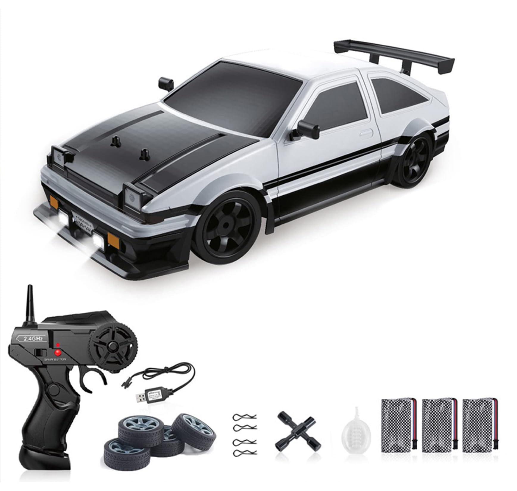 Hylukon Coche Teledirigido, 1:16 Escala 2.4G RC Drift Coche, Coche de Carreras 4WD de Alta Velocidad con Luces LED Función de Pulverización Drift RC Car para Adultos, niños y niñas