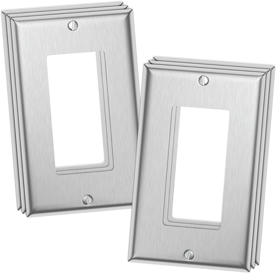 6-Pack 1 Gang Decorator Wall Plate Stainless Steel Outlet Covers for Light Switches, Dimmers, Rocker GFCI, Receptacle, USB Outlet,Brushed Finish, Silver