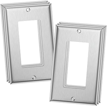 6-Pack 1 Gang Decorator Wall Plate Stainless Steel Outlet Covers for Light Switches, Dimmers, Rocker GFCI, Receptacle, USB Outlet,Brushed Finish, Silver