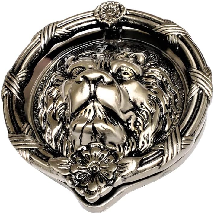 Prima Decorative Lion’s Head Door Knocker 4" – Solid Brass Sand Cast, Antique Brass Finish, Hand-Finished with 3-Bolt Rear Mounting and Bolts Included