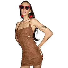 Women's Sexy Cutout Dress Sleeveless Tie Strap Bodycon Mini Dress Clubwear Brown