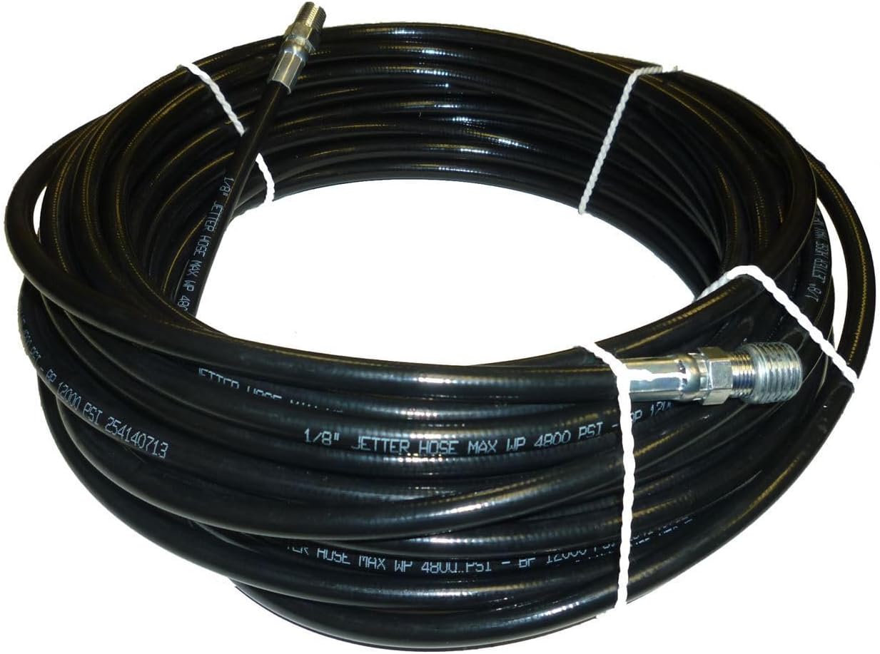 Replacement for Sewer Jetter Kit - 50' x 1/8 Hose, Nozzle and 2 Fittings 1" to 3" Pipes