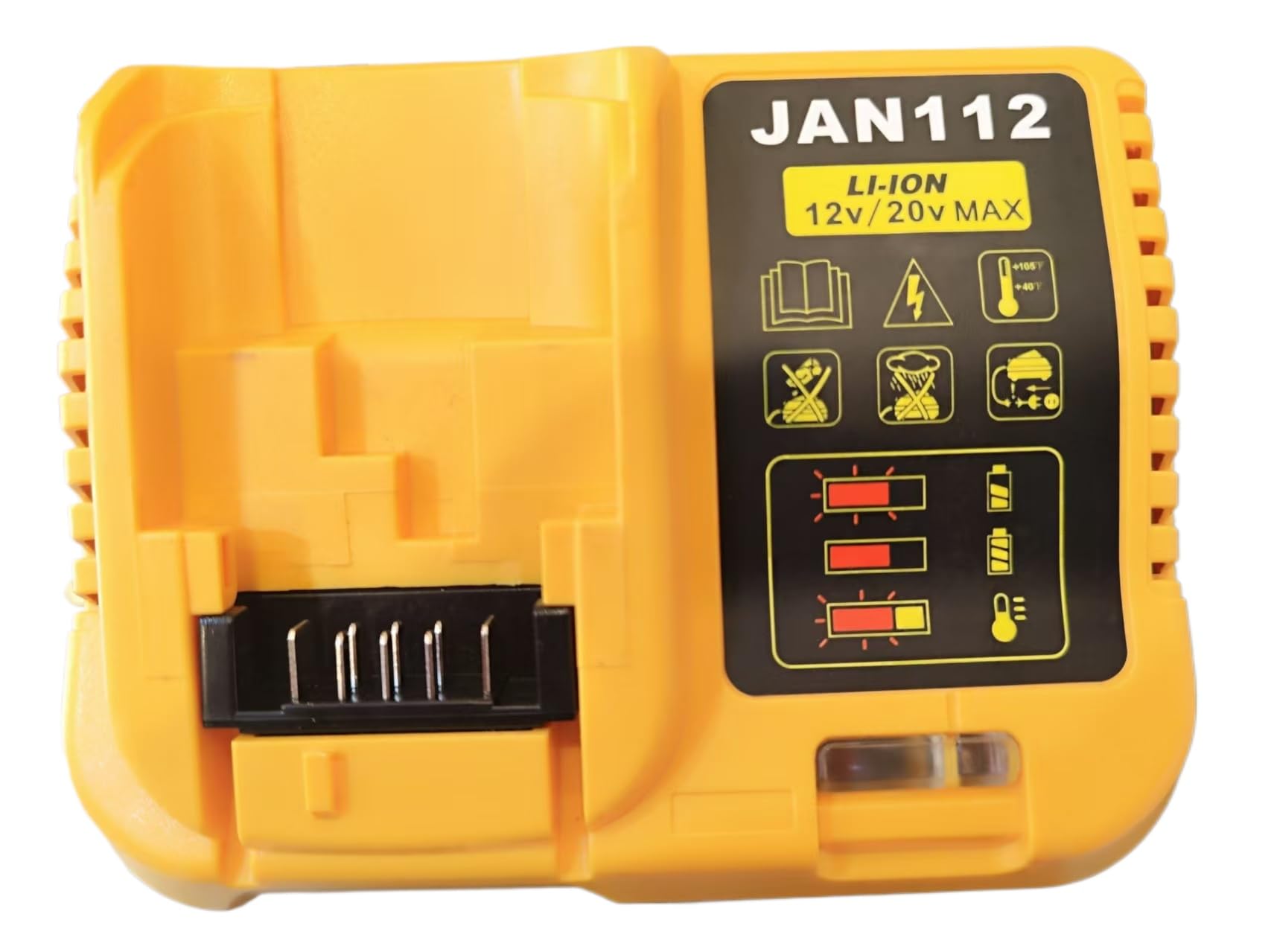 JANRI JAN112 10.8V 14.4V 18V 54V MAX Power Tool Li-Ion Battery Charger Compatible with Dewalt XR Series Battery DCB200 201 204 205 181 182 183 184 etc, Compatible with DCB112 113 115 etc, Yellow