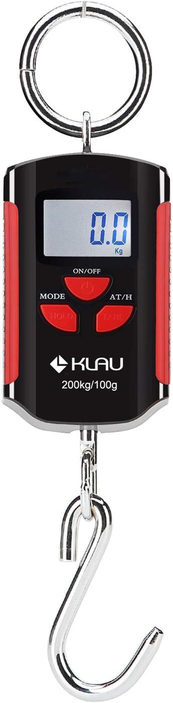 Klau Mini Crane Scale, Portable 200 kg / 400 lb Heavy Duty Digital Scales LCD Display with Backlight for Home Farm Market Fishing Hunting Black and Red