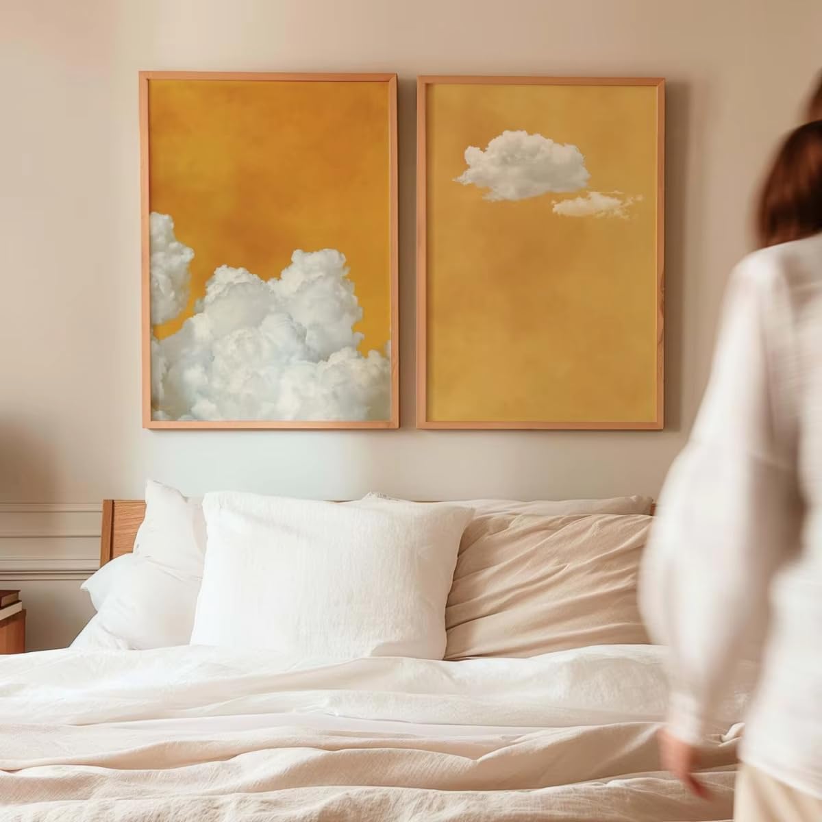 XIANGPEIFBH 2pcs Yellow Cloud Mustard Cloud Sky Print Poster Modern Minimalist Abstract Canvas Painting Wall Art Poster Home Decor((30x40cm/12x16in) x2/Unframed)