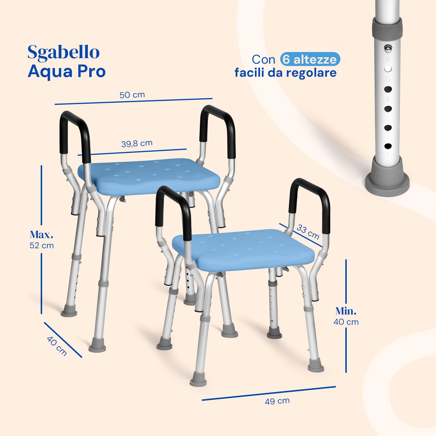 Geriafy Sgabello Doccia Regolabile con Braccioli Antiscivolo per Anziani | Aqua Pro, sgabello doccia con braccioli, altezza regolabile, seduta stabile, antiscivolo, alluminio