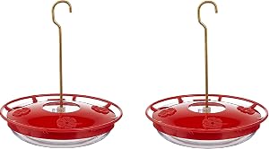 Hummingbird Feeder for Outdoors Hanging, 2 Pack, Leak-Proof, Easy to Clean and Refill, Saucer Humming Feeder for Hummer Birds, Including Hanging Hook, with 5 Feeding Ports