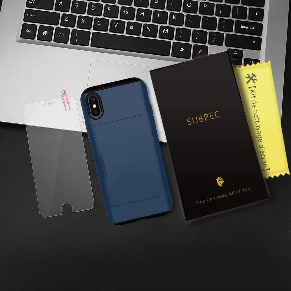 SUPBEC for iPhone X/XS Case with Card Holder and[ Screen Protector Tempered Glass x2Pack] X Wallet Case Cover with Shockproof Silicone TPU + Anti-Scratch Hard PC - Full Protective-5.8"-Navy Blue