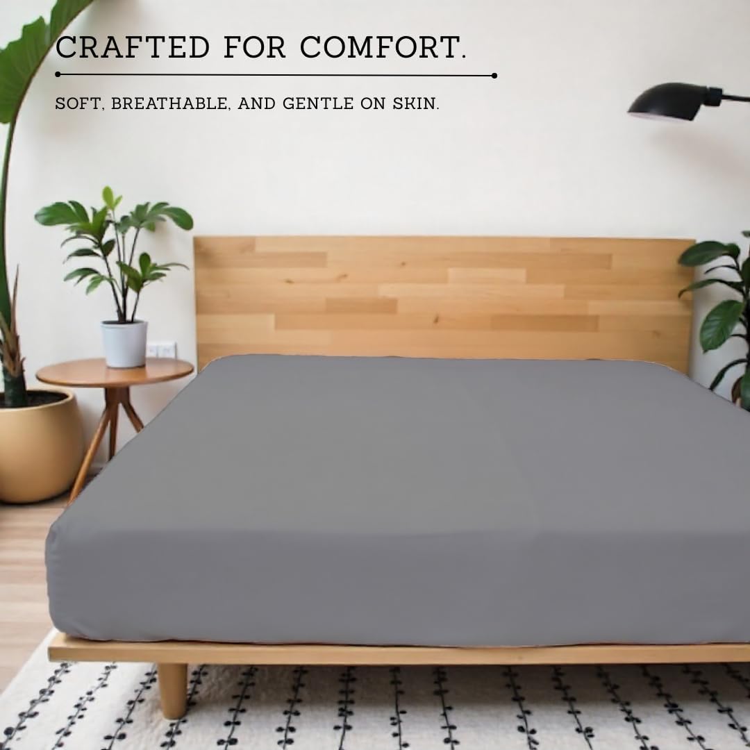 Egyptian Cotton Queen Fitted Sheet Only 800 Thread Count Sateen Weave, 18 Inch Deep Pocket, Soft, Breathable & Cooling Fitted Sheet, Light Grey