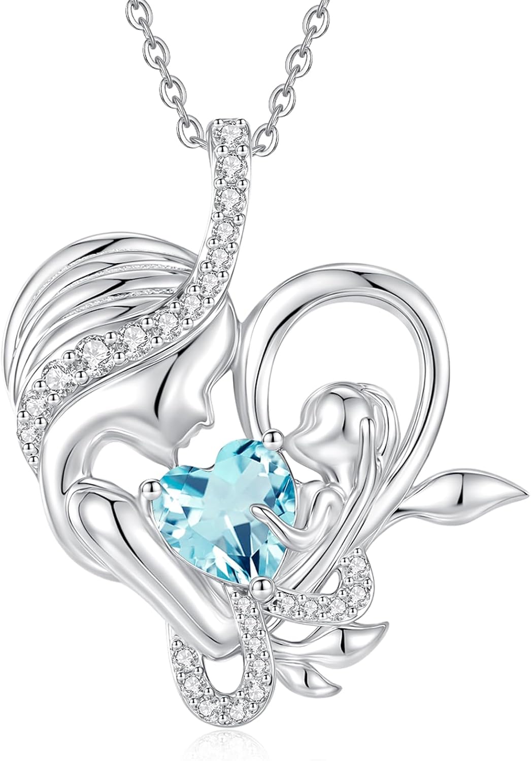 FANCIME Birthstone Mother & Child Heart Necklace - Tree of Life Pendant I Love You Mom Jewelry Gift for Mom, Grandmother, Wife, 16"+2" Chain, Symbol of Love & Eternal Bond