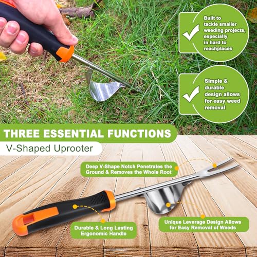 BOOLOOEN Weed Puller Tool,Portable Garden Weeder Tool,Rubber Handle Manganese Steel Weeding Tools,for Hand Weeder Puller for Vegetable Gardening Backyard Farm Planting & Uprooting Weeding Tool