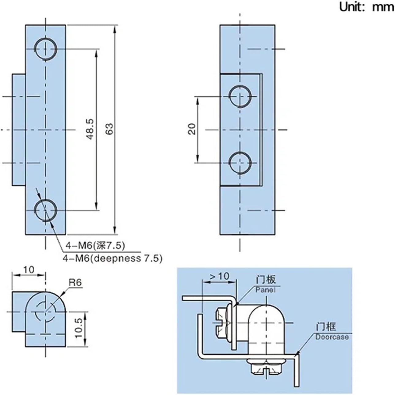 Zinc Alloy Black Heavy-Duty Hinge Industrial Machinery Cabinet Door Long Rectangular 1Pcs(Chrome Plated)