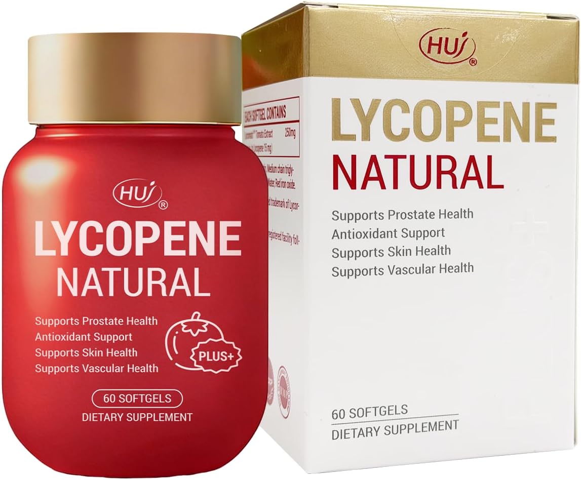 HUJ Lycopene Natural Supplement with Tomato Extract, Supports Prostate, Skin, Cardiovascular Health, Antioxidant Support, 60 Softgels
