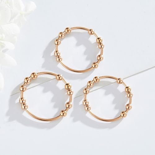 Miniatura 3 de Anillo de oro y plata para mujer, anillos antiansiedad para mujer, anillos para aliviar la ansiedad, tamaño 5-10 cuentas, anillo de ansiedad para