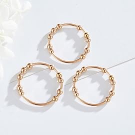 SERYNOW Gold Silver Fidget Ring Anti Anxiety Rings for Women, Anxiety Relief Rings Size 5-10 Beads Fidget Spinner Anxiety Ring (Rose Gold, 5)