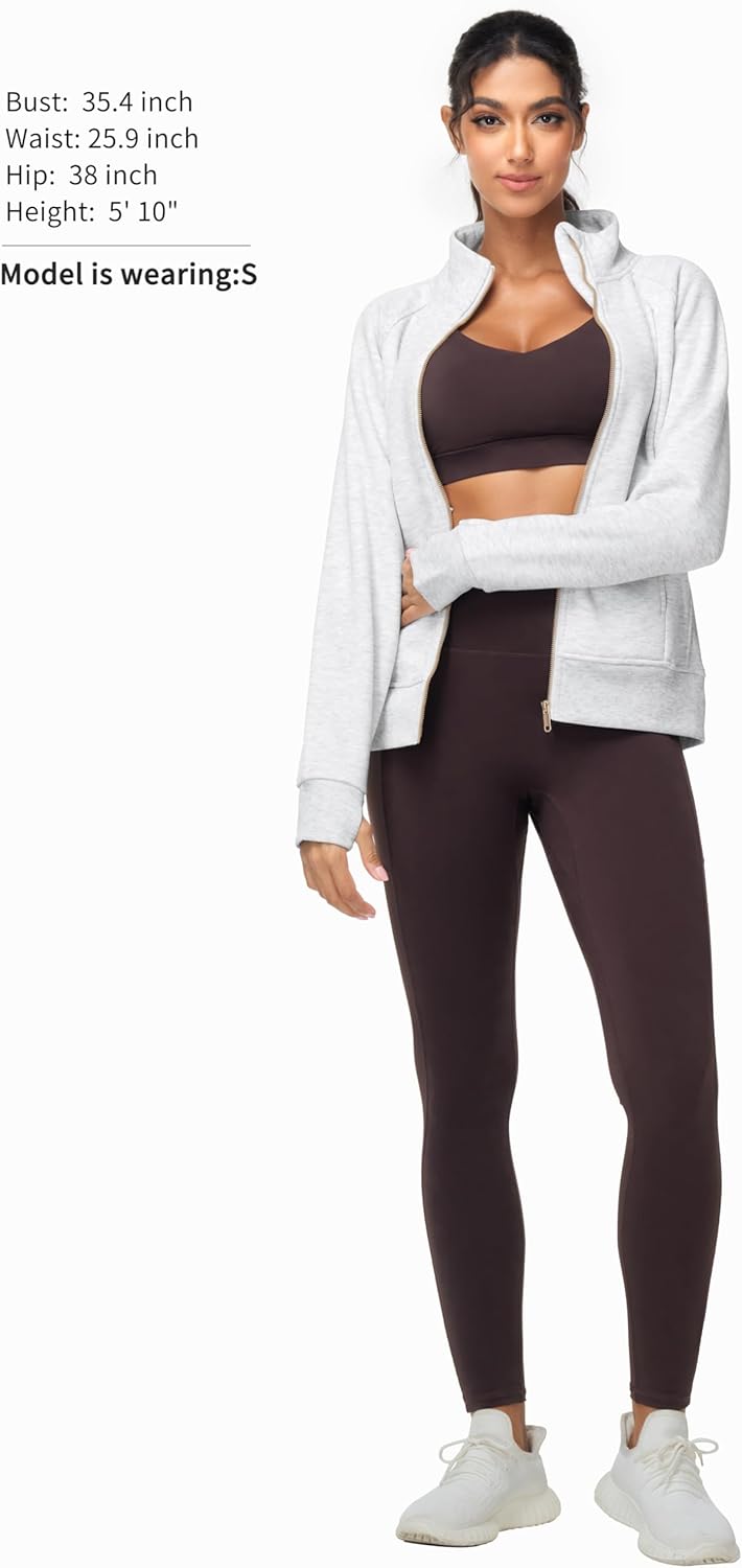THE GYM PEOPLE Women's Full Zip Up Workout Sweatshirts Fleece Stand Collar Fall Jackets with Pockets Thumb Hole - Image 7