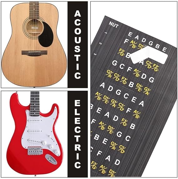 Guitar Fretboard Stickers with Scales and Notes, Removable Vinyl Neck Note Map Decals for Beginner Learning and Practicing Chords and Scales, Black