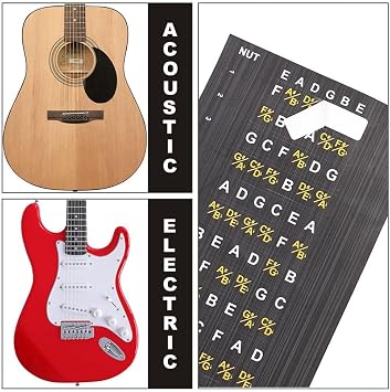 Guitar Fretboard Stickers with Scales and Notes, Removable Vinyl Neck Note Map Decals for Beginner Learning and Practicing Chords and Scales, Black