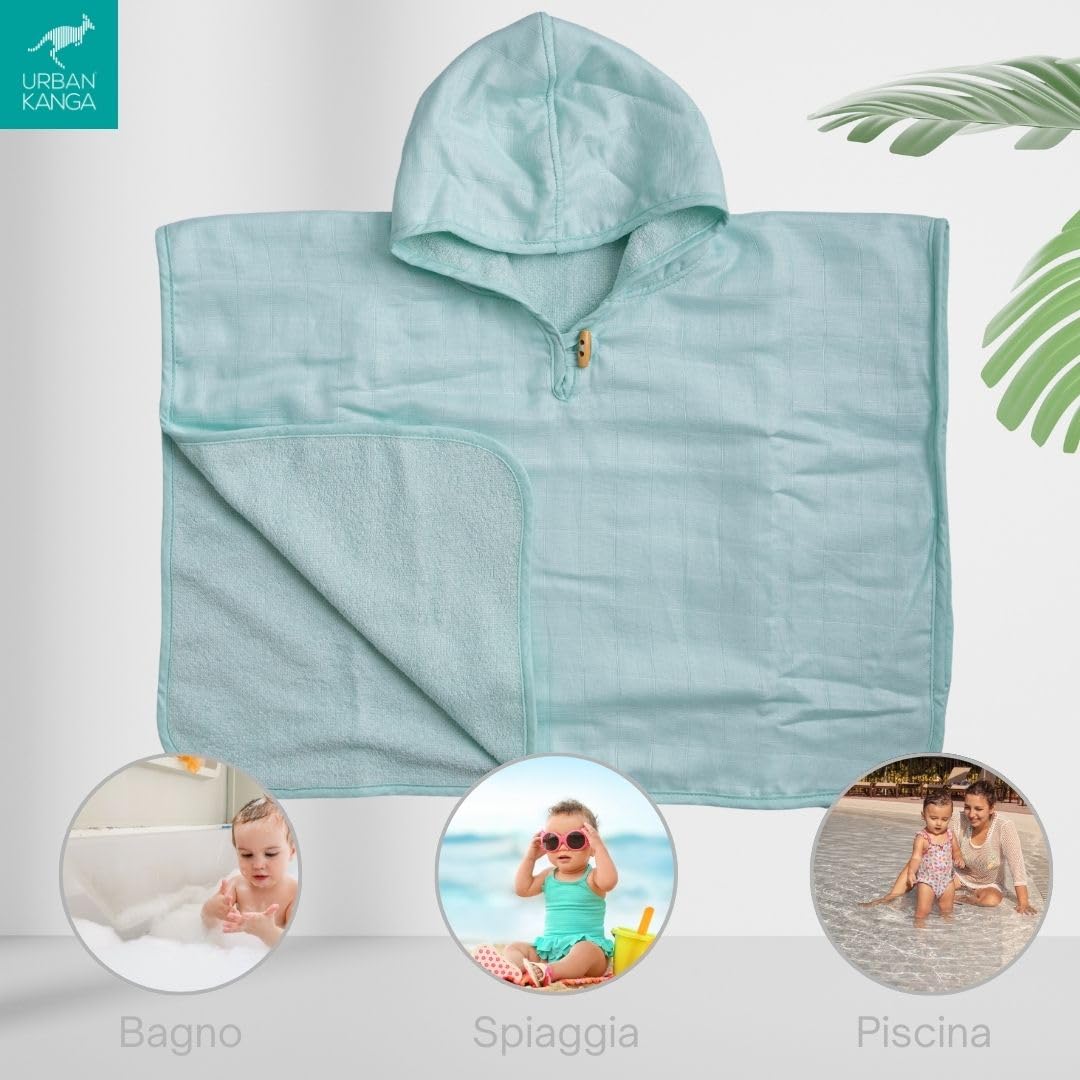 Urban Kanga Poncho da Bagno Asciugamano con Cappuccio per Bambini (Menta)