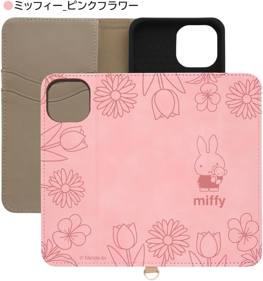 イングレム Ingrem iPhone 15 Case Miffy Folio Leather Case Raffine Miffy Pink Flower