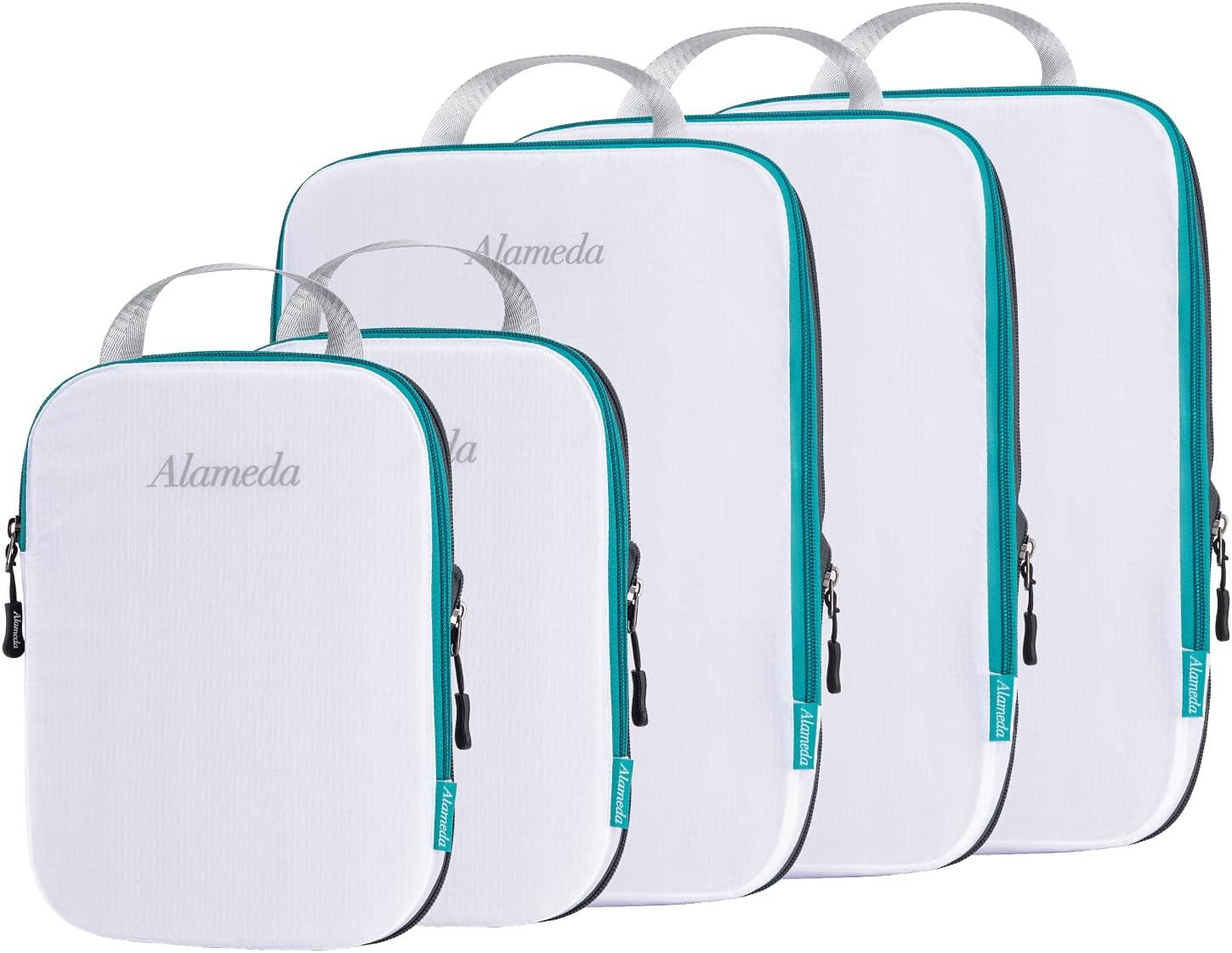 Alameda Compression Packing Cube Set With Zipper for Carryon Luggage, Travel Packing Organizers for Backpack, White
